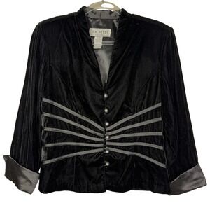 JR Nites By Caliendo Jacket Womens 14 Black Velvet Satin Trim Evening Blazer